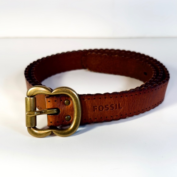Fossil Leather Belt Brass Buckle Scallop Edges - L main image 8